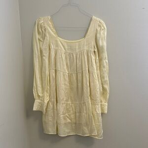 Yellow Long Sleeve Tiered Mini Dress